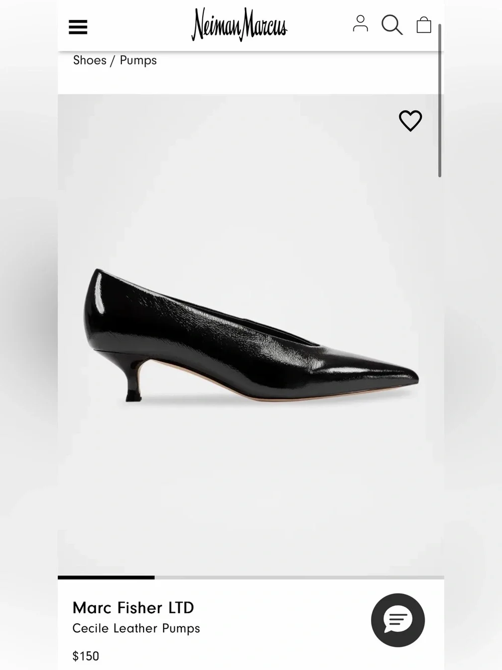 Marc Fisher LTD Cecile Pointed Toe Kitten Heel Pumps in Shiny Black Leather